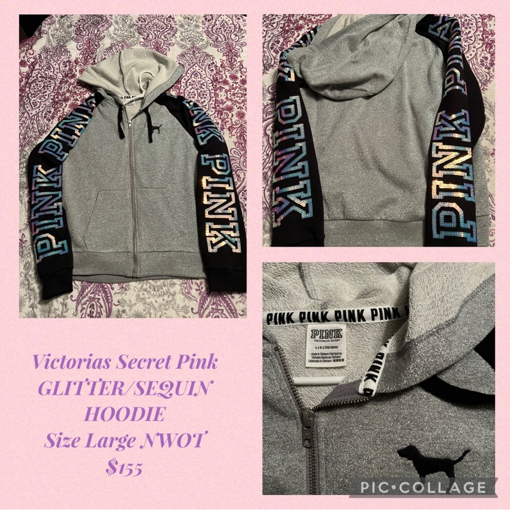 NWOT, Victorias Secret Pink Glitter Sequin Hoodie